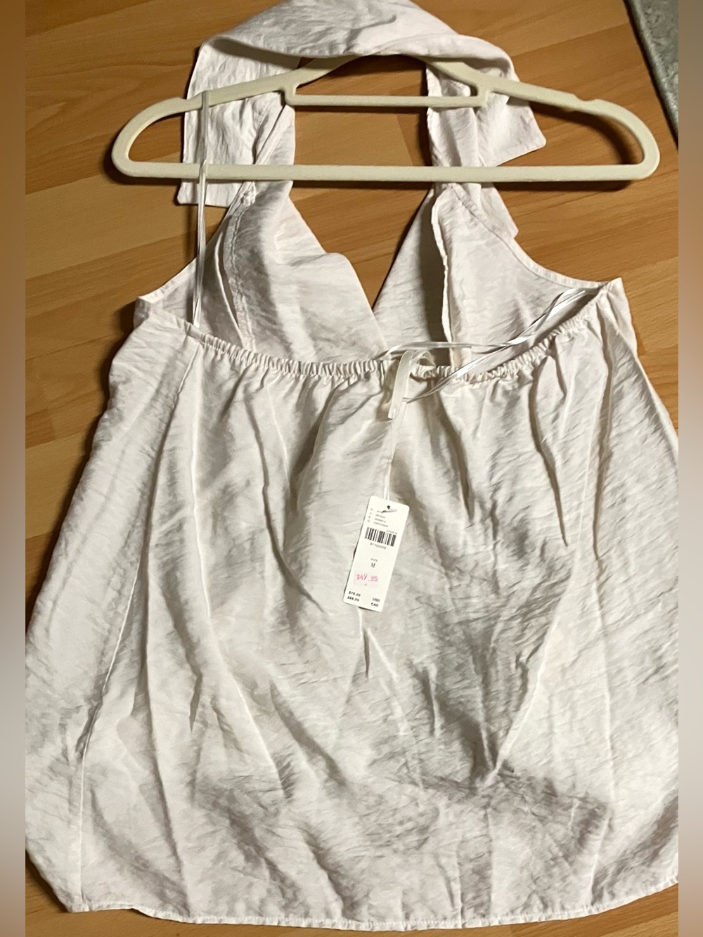 Anthropologie Ivory Oversized Deep V Halter, Bubble Hem, High/Low Top: M - Picture 4 of 10